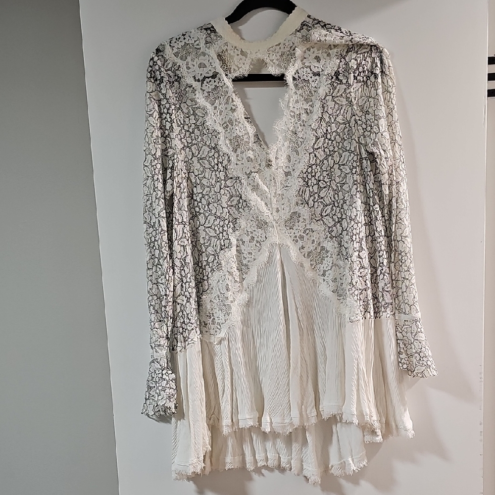 Free People White Lace Detail Top
